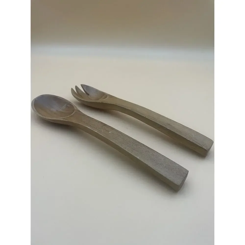 VTG MCM Salad Servers Wood Salad Serving Utensil Set Acacia Salad Spoon Fork 11”